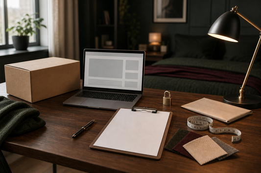 Plain parcel, laptop, checklist, padlock and measuring tape for sex doll online ordering questions
