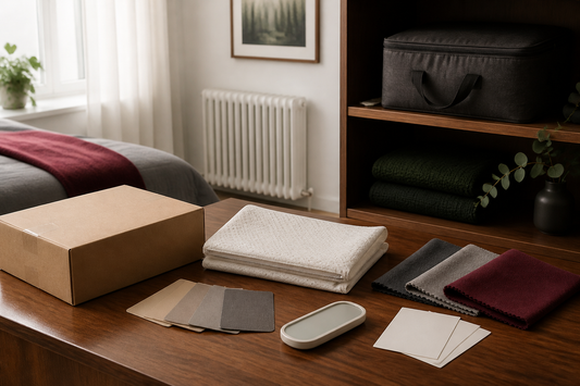 Plain parcel, storage bag, radiator and fabric swatches for protecting a sex doll from heat and sunlight