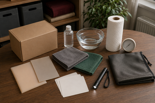 Plain parcel, cloths, water bowl, storage pouch and inspection torch for checking sex doll care habits