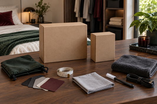 Plain large and compact parcels with measuring tape, storage pouch and cleaning tools comparing torso masturbators and compact sleeves