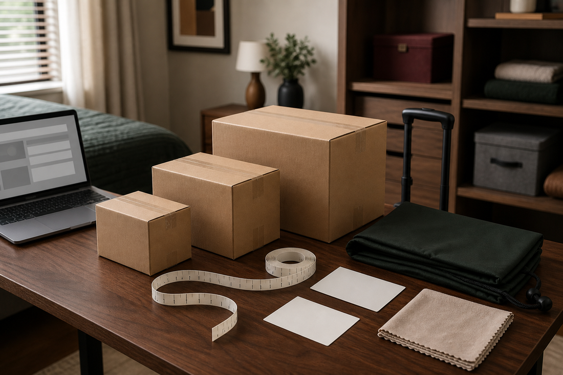 Plain parcels, measuring tape, storage bag and size cards for choosing a sex doll size