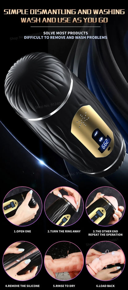 Dual Channel Vibrating & Heating Male Masturbator, Best Male Sex Toys